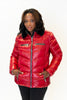 Image of Karl Lagerfeld Paris Faux Fur Collar Water Resistant Zip Front Short Puffer Jacket - Red