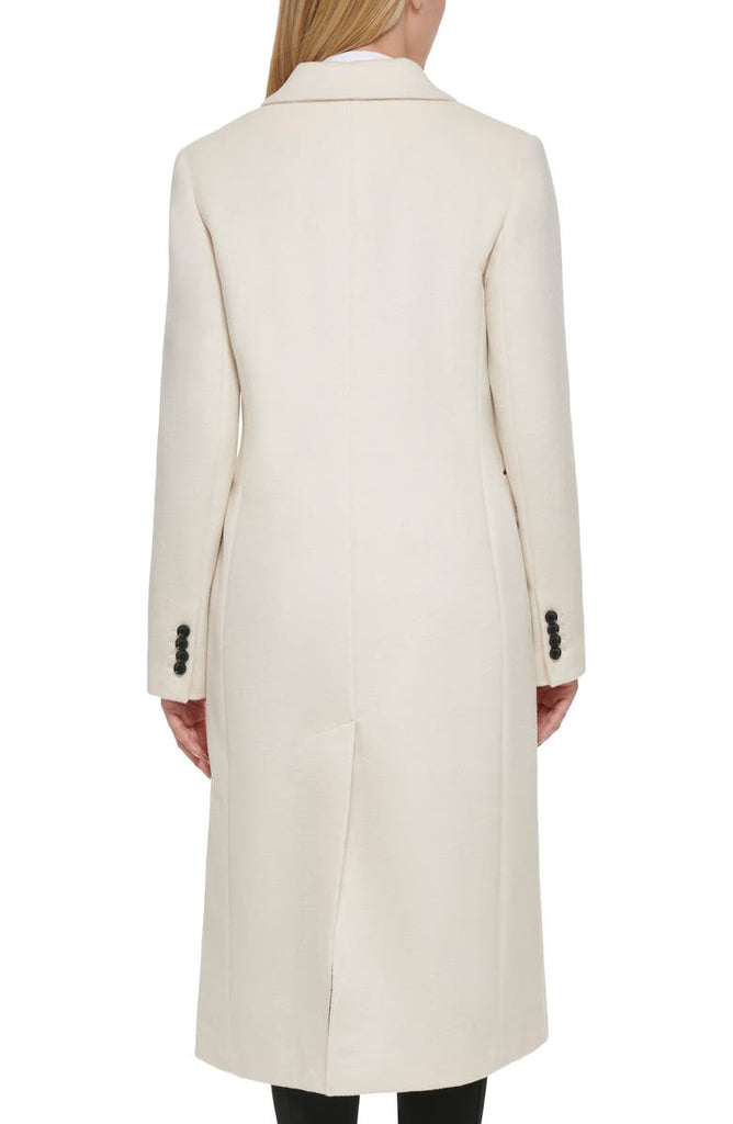 Karl Lagerfeld Paris Double Breasted Wool Blend Midi Coat - White