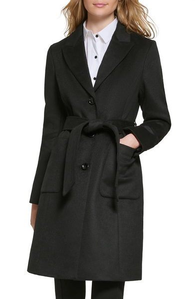 Karl Lagerfeld Paris Belted Wool Blend Patch Pocket Coat - Black *Take an EXTRA 25% Off*