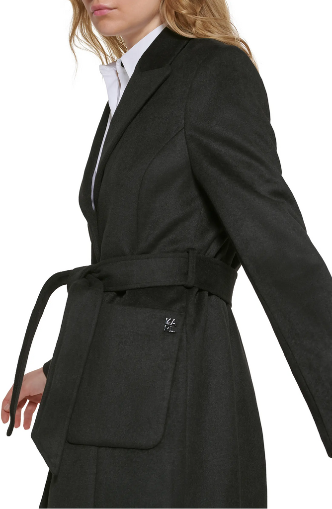 Karl Lagerfeld Paris Belted Wool Blend Patch Pocket Coat - Black *Take an EXTRA 25% Off*