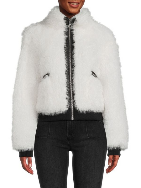Karl Lagerfeld Paris Faux Fur Bomber Jacket - White