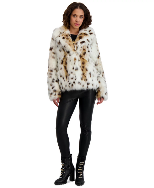 Karl Lagerfeld Paris Snow Leopard Print Faux Fur Jacket - Leopard