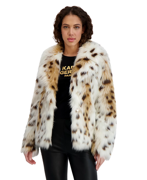 Karl Lagerfeld Paris Snow Leopard Print Faux Fur Jacket - Leopard