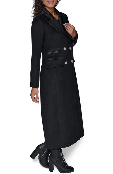 Karl Lagerfeld Paris Double Breasted Wool Blend Midi Coat - White