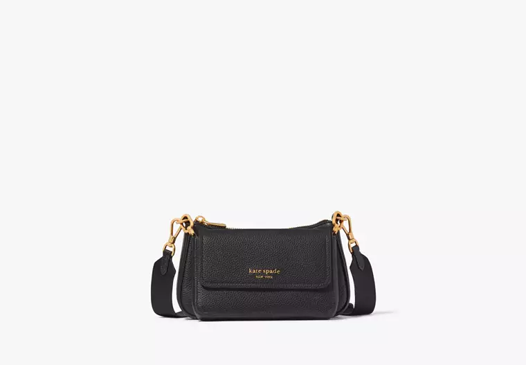 Kate Spade Double Up Pebbled Leather Crossbody Bag - Black