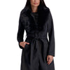 Image of Kenneth Cole Button Front Closure Vegan Suede Coat with Faux Fur Collar - Black