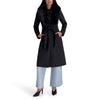 Image of Kenneth Cole Button Front Closure Vegan Suede Coat with Faux Fur Collar - Black