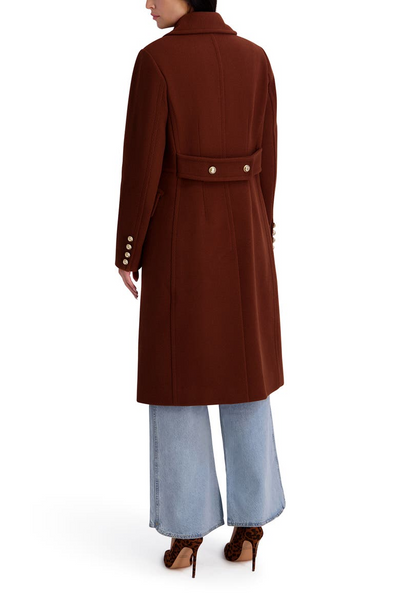 Kenneth Cole Double Breasted Military-Inspired Flap Pocket Coat - Toffee Brown