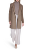Image of Kenneth Cole Ribbed Sleeve Hooded Wool Blend Coat - Nutmeg Brown