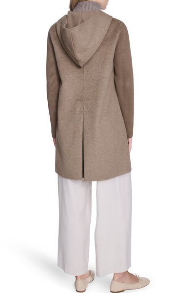 Kenneth Cole Ribbed Sleeve Hooded Wool Blend Coat - Nutmeg Brown