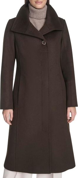 Kenneth Cole Melton Wool Blend Stand Collar Walker Coat - Chocolate Brown