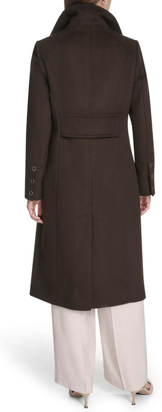 Kenneth Cole Melton Wool Blend Stand Collar Walker Coat - Chocolate Brown