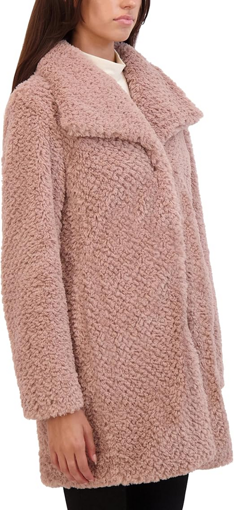 Kenneth Cole Lightweight Envelope Collar Popcorn Faux Fur Coat
