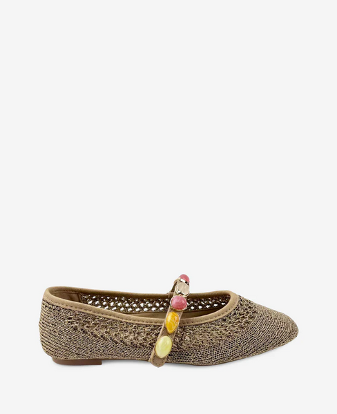 Kenneth Cole Woven Knit Stone Embellished Mary Jane Flat - Natural