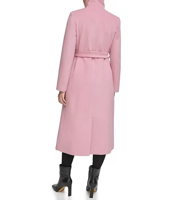 Kenneth Cole Convertible Collar Wool Blend Belted Maxi Coat - Pink *Take an EXTRA 25% Off*