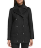 Image of Kenneth Cole Double Breasted Melton Wool Blend Peacoat - Black
