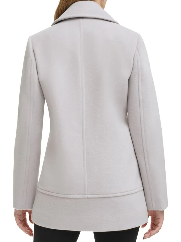 Kenneth Cole Double Breasted Melton Wool Blend Peacoat Stone