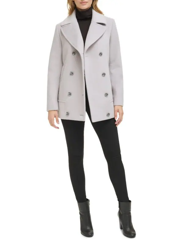 Kenneth cole men's double breasted wool 2025 blend peacoat with bib