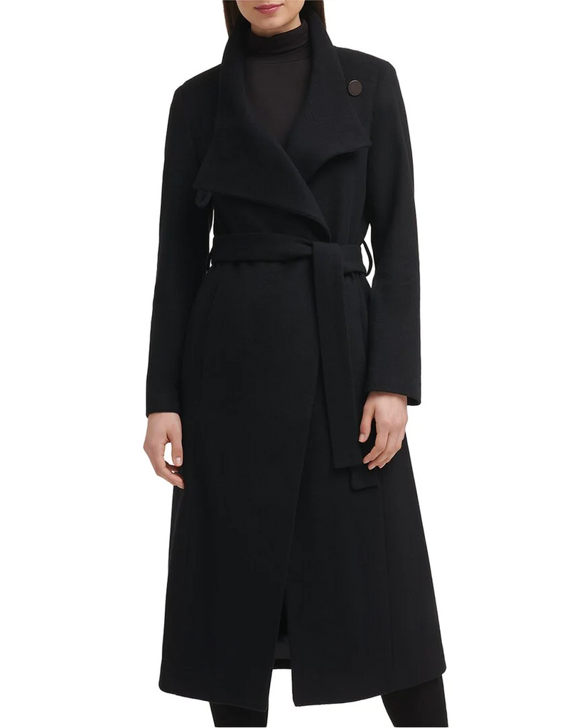 Kenneth Cole Convertible Collar Wool Blend Belted Maxi Coat