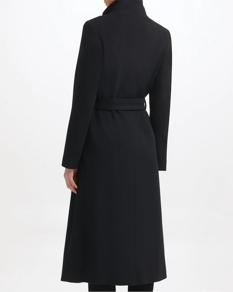 Kenneth Cole Convertible Collar Wool Blend Belted Maxi Coat - Black *Take an EXTRA 25% Off*