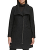 Image of Kenneth Cole Asymmetric Zip Front Boucle Wool Coat - Black