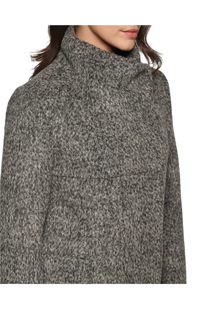 Kenneth Cole Asymmetric Wool Blend Boucle Coat - Charcoal