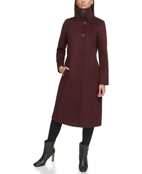 Kenneth Cole Melton Wool Blend Stand Collar Walker Coat - Merlot