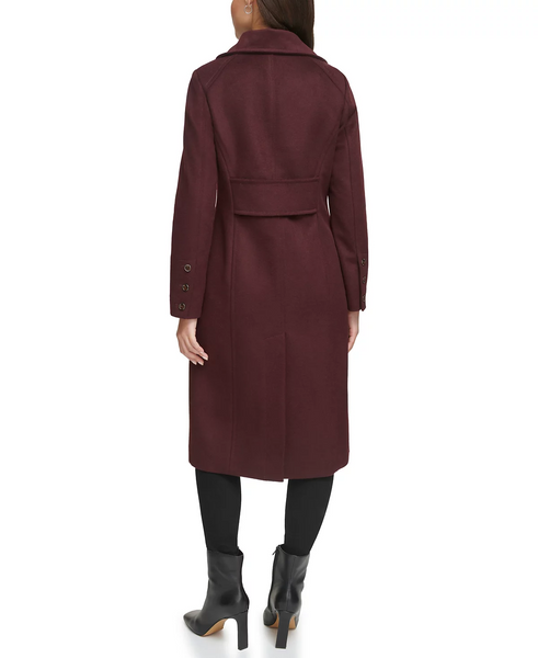 Kenneth Cole Melton Wool Blend Stand Collar Walker Coat - Merlot