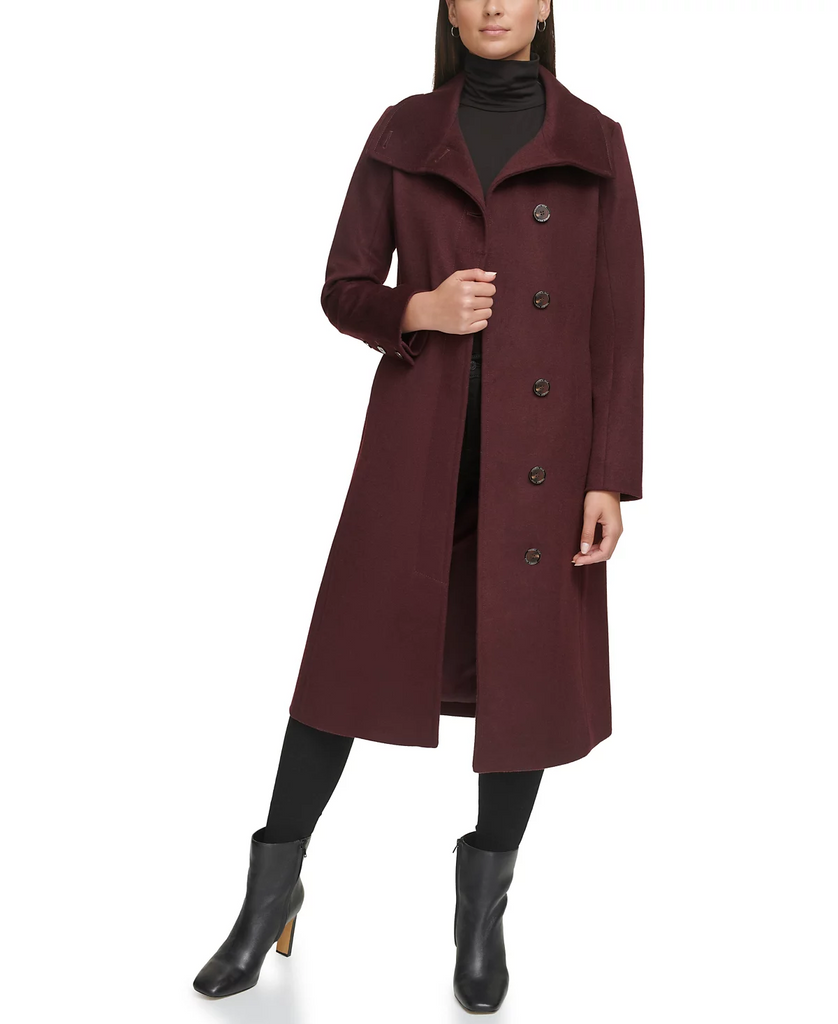 Kenneth Cole Melton Wool Blend Stand Collar Walker Coat - Merlot Kenneth Cole Melton Wool Blend Stand Collar Walker Coat - Merlot