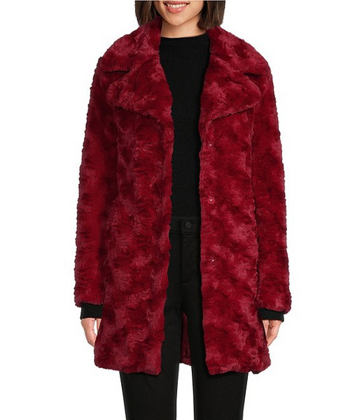 Kenneth Cole Textured Faux Fur Coat - Crimson