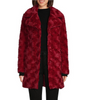 Image of Kenneth Cole Textured Faux Fur Coat - Crimson