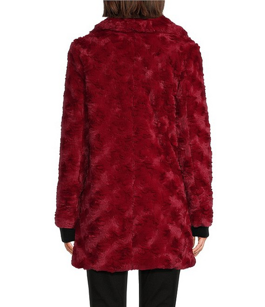 Kenneth Cole Textured Faux Fur Coat - Crimson