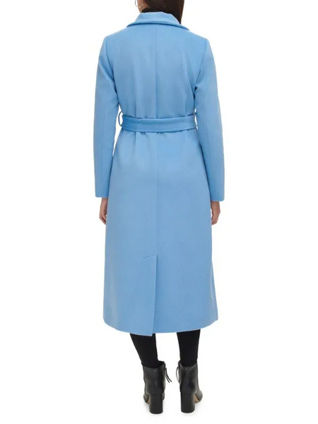 Kenneth Cole Convertible Collar Wool Blend Belted Maxi Coat - Periwinkle