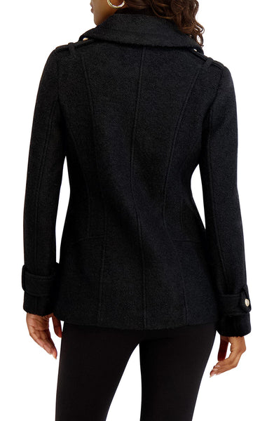 Kensie Bouclé Wool Blend Double Breasted Peacoat - Black