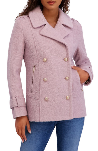 Kensie Bouclé Wool Blend Double Breasted Peacoat - Rose