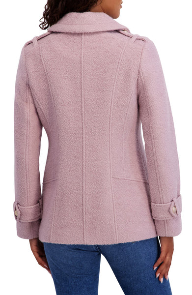 Kensie Bouclé Wool Blend Double Breasted Peacoat - Rose