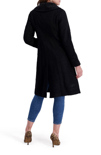 Kensie Bouclé Wool Blend Double Breasted Walker Coat - Black