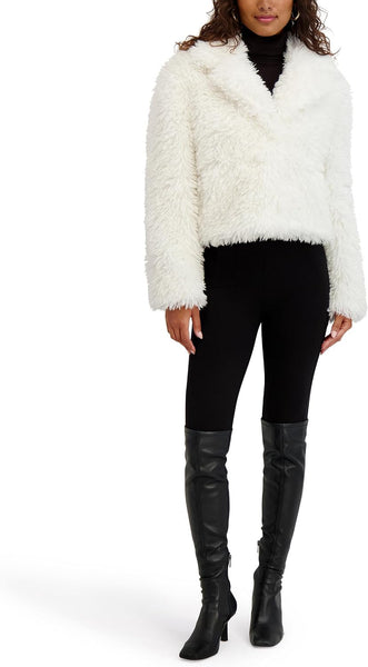 Kensie Faux Mongolian Fur Cropped Jacket - Ivory