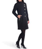 Image of Kensie Asymmetrical Button Stand Collar Fit-And-Flare Coat - Black