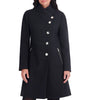 Image of Kensie Asymmetrical Button Stand Collar Fit-And-Flare Coat - Black
