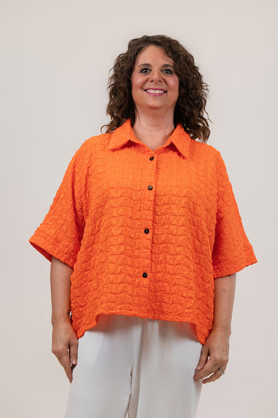 Kozan Princess Button Front Crinkle Texture Shirt Jacket - Mandarin Orange