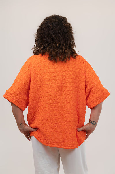 Kozan Princess Button Front Crinkle Texture Shirt Jacket - Mandarin Orange