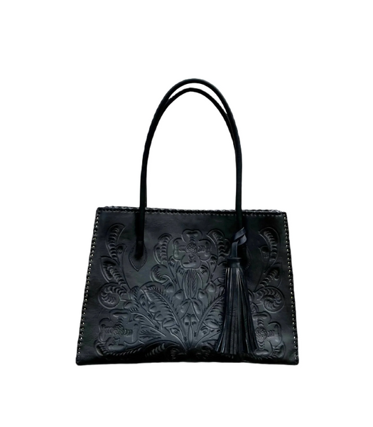 Kuriosa Amy Large Leather Tote with Tassel - Black