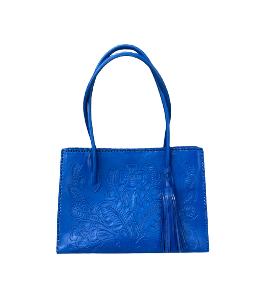 Kuriosa Amy Large Leather Tote with Tassel - Cobalt