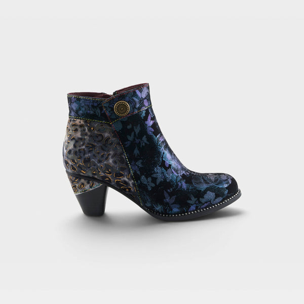 L'Artiste Dessalynn Floral Suede Ankle Boot - Navy Multi