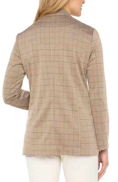Liverpool Check Open Front Boyfriend Blazer - Khaki Grid Check