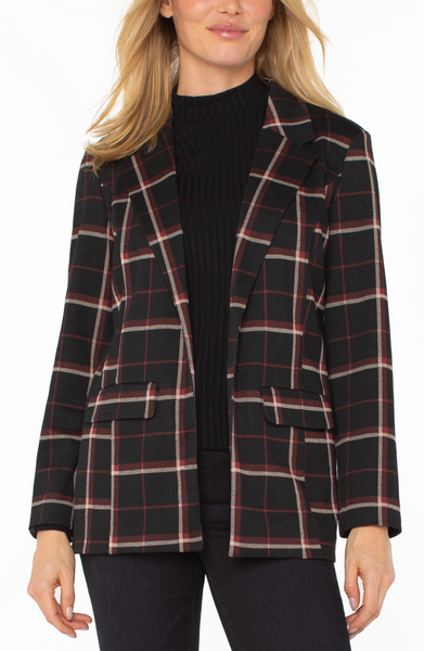 Liverpool Open Front Boyfriend Blazer - Black/Red Tattersall Plaid
