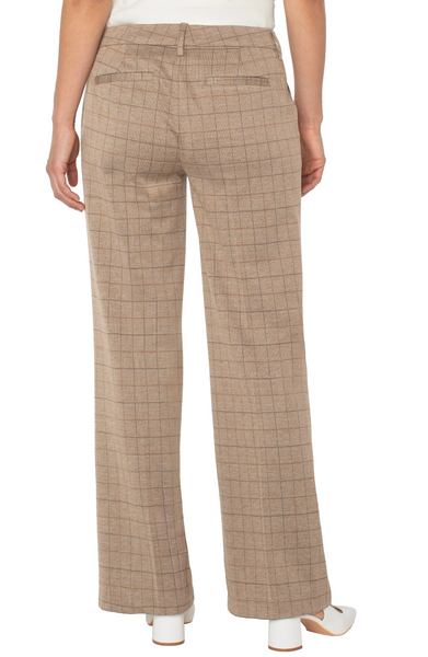 Liverpool Kelsey Check Wide Leg Pants - Khaki Grid Check