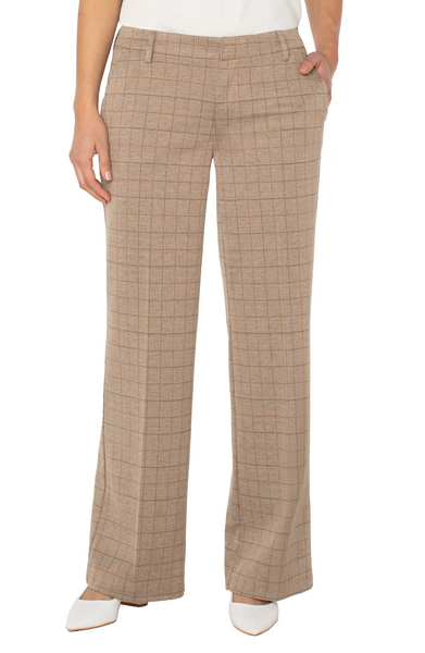 Liverpool Kelsey Check Wide Leg Pants - Khaki Grid Check