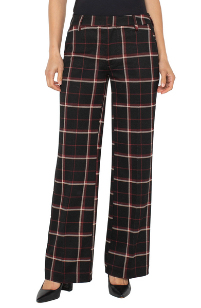 Liverpool Kelsey Wide Leg Trouser - Black/Red Tattersall Plaid